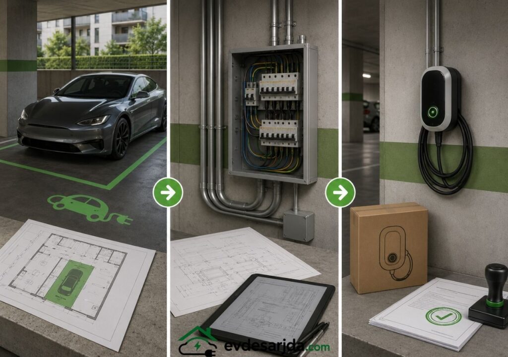 Şarj cihazı kurulumu; uygun park alanı, yeterli elektrik altyapısı ve gerekli izinler kontrol edildikten sonra yapılmalıdır.