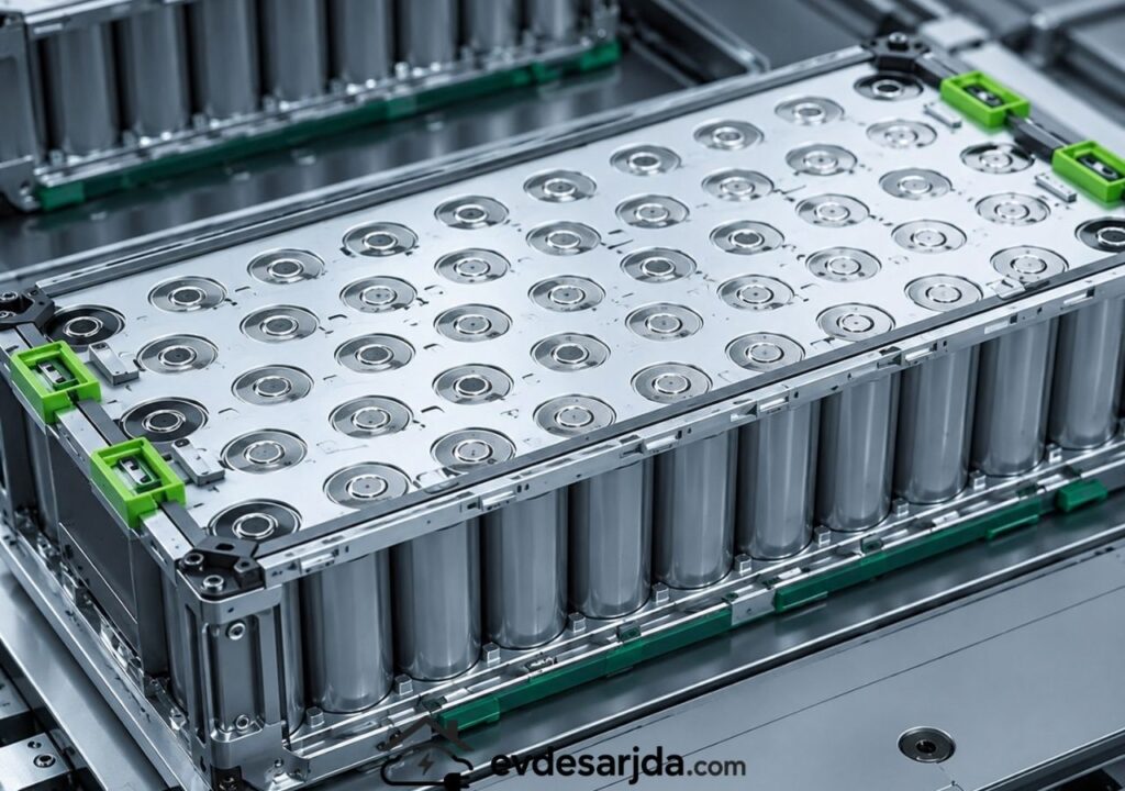Silindirik hücrelerden oluşan metal kasalı LFP elektrikli araç batarya paketi