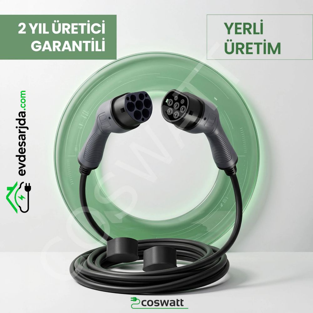 Coswatt 22 kW 32A 5 metre Tip 2 elektrikli araç şarj kablosu