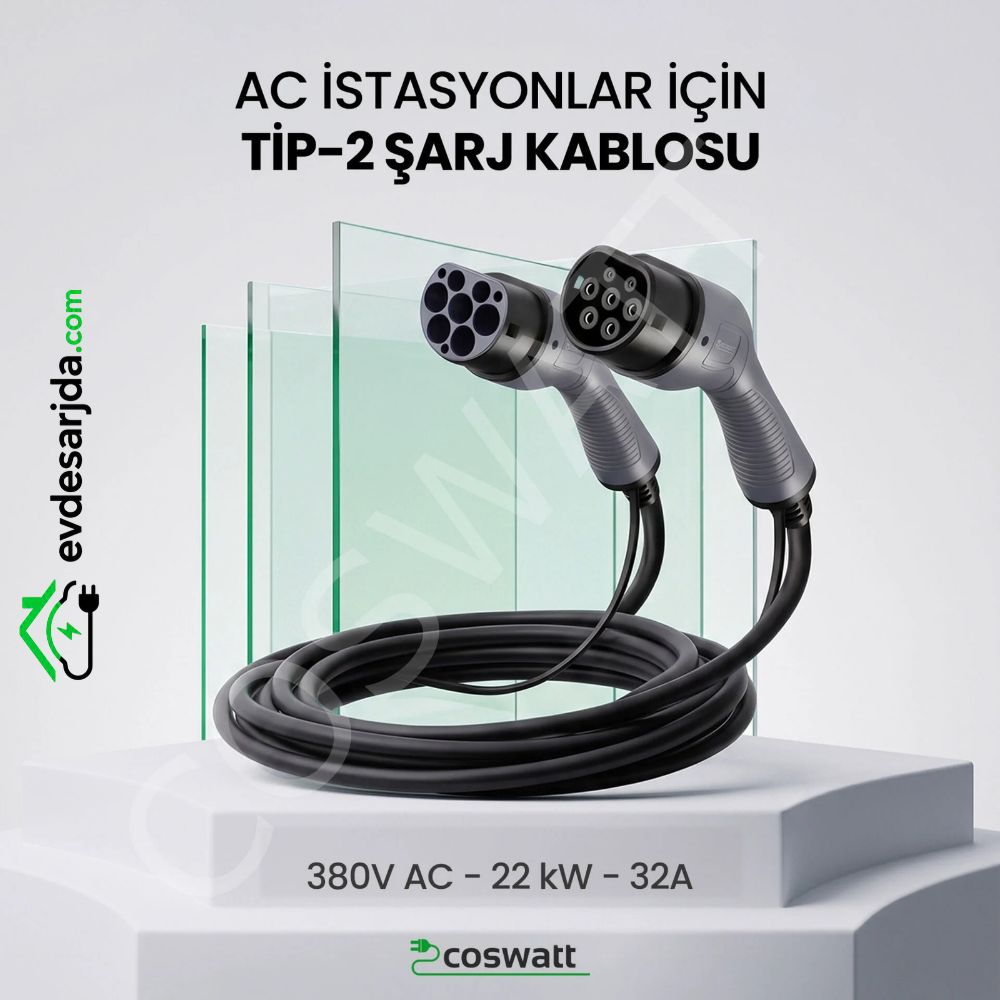 Coswatt 22 kW Tip 2 Şarj Kablosu