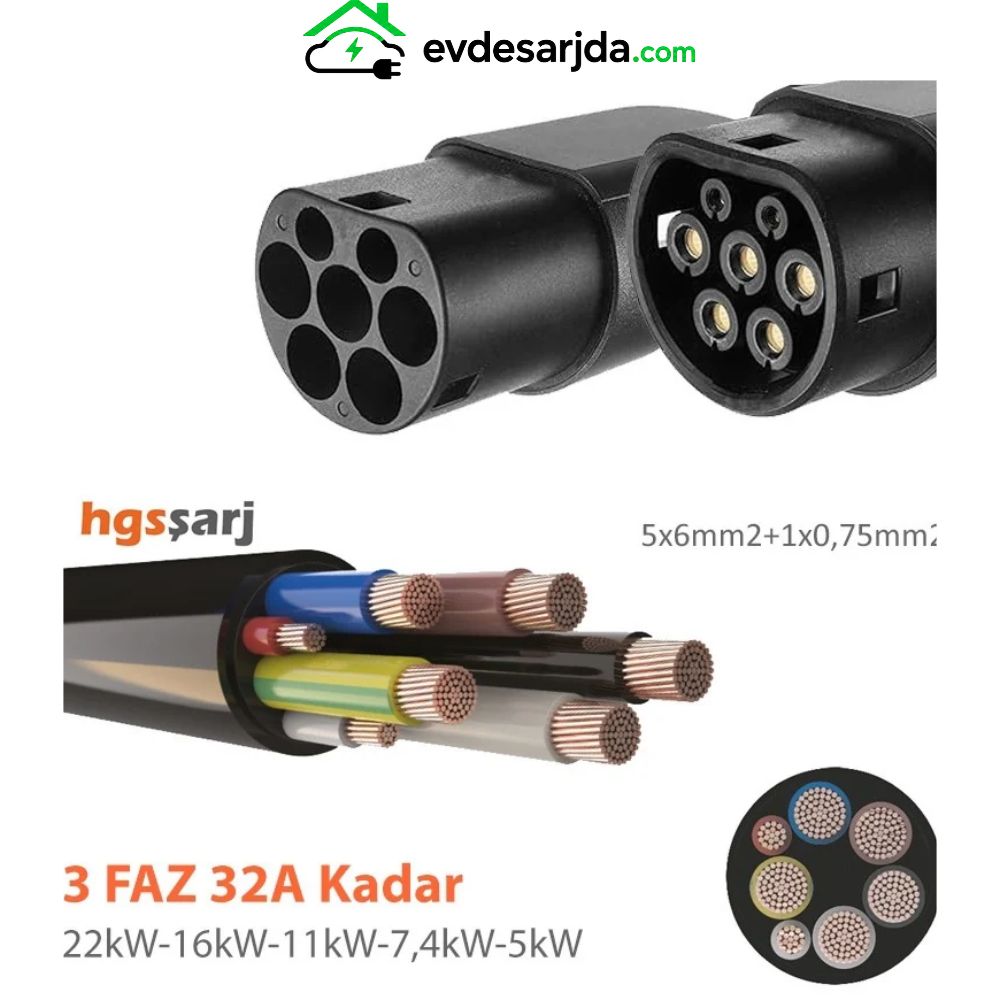 Hgsşarj 22 kW Tip 2 Şarj Kablosu