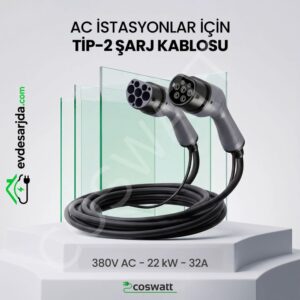 Coswatt 22 kW Tip 2 Şarj Kablosu